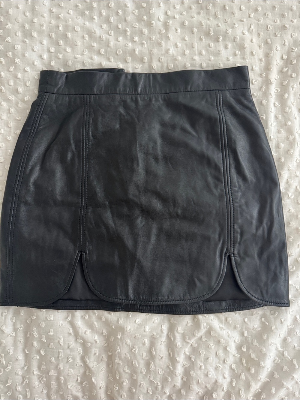 BB Dakota Black Faux Leather Mini Skirt with Scalloped Hem